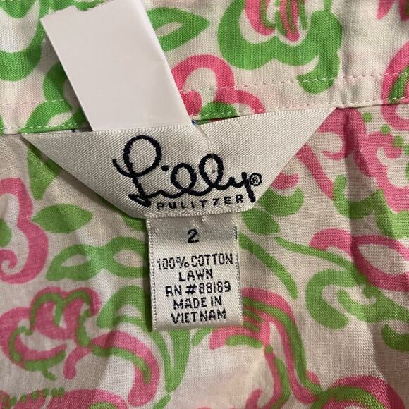 LILLY PULITZER peanut island button front long sleeve shirt white label size‎ 2 - Picture 4 of 9